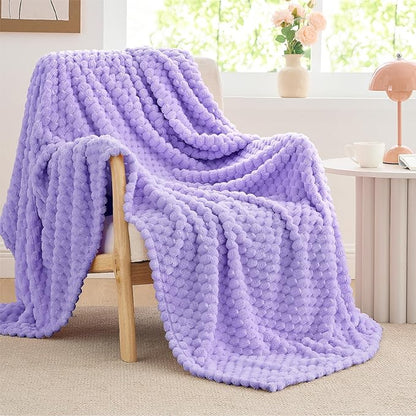 BEDELITE Fleece Twin Blanket for Couch & Bed - 3D Jacquard Decorative Lavender Throw, Super Soft and Cozy Warm Fuzzy Blanket All Seasons Suitable, 60x80Inches