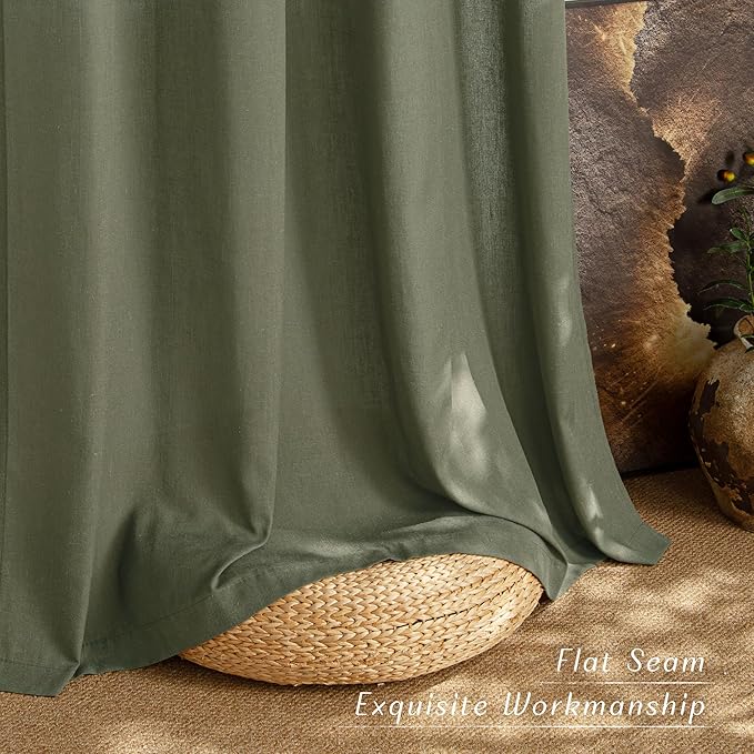 NICETOWN Linen Curtains 84 inch Long, Grommet Thick Linen Blend Window Treatment Vintage & Rustic Style Privacy Added for Bedroom/Living Room, Lichen, W55 x L84, 2 Panels