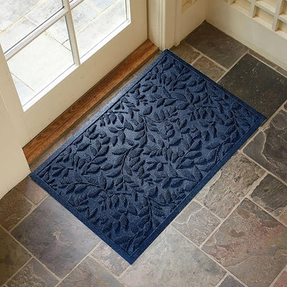 Blue Leaves Outdoor Indoor Entrance Doormats, Absorbent Durable Heavy Duty Welcome Front Door Mat,Thick Natural Rubber Back,Easy Clean Entryway Mat 23x35 Inch, Low Profile