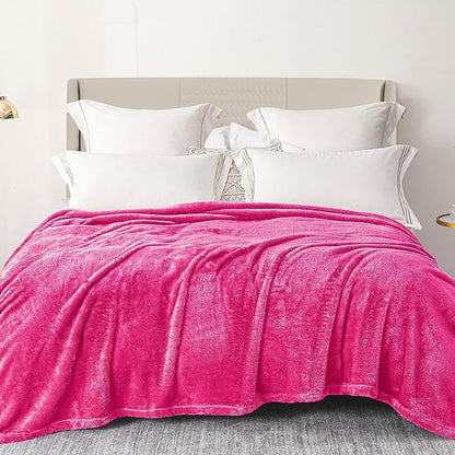 Exclusivo Mezcla Plush Fuzzy Fleece Bed Blanket Queen Size, Super Soft, Fluffy and Warm Blankets for Couch, Bed, All Season (Hot Pink, 90x90 inches)