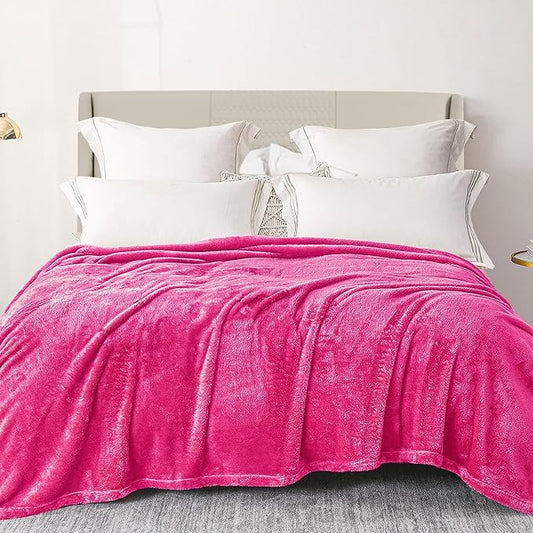 Exclusivo Mezcla Plush Fuzzy Fleece Bed Blanket Queen Size, Super Soft, Fluffy and Warm Blankets for Couch, Bed, All Season (Hot Pink, 90x90 inches)