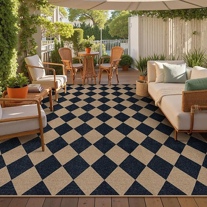 Lahome Colette Checkered Easy Jute Carpet, Washable 8x10 Rugs for Living Room Outdoor Patio Rugs, Farmhouse Neutral Non Slip Stain Resistance Floor Carpet for Office Backyard Sunroom