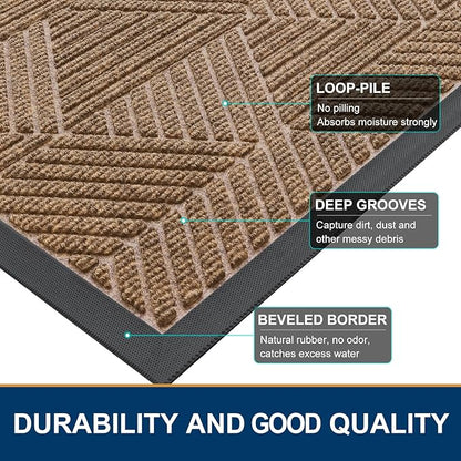 Smiry Front Door Mat Outside Entrance, Heavy Duty Sturdy Natural Rubber Doormat, Trap Dirt and Moisture, Easy Clean Low Profile Welcome Floor Mats for Indoor Outdoor Entry, 35X23 Inch, Light Brown