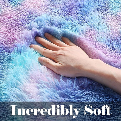 ONASAR Fluffy Area Rugs for Girls Bedroom, 4x6 Purple Rainbow Bedside Rug, Indoor Cute Ultra Soft Plush Shag Floor Carpets for Nursery Kids Teen Girl Dorm Princess Room Playroom Home Decor