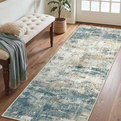 BEIMO Runner Rug for Hallway Kitchen, 2'6"x6' Machine Washable Runners Rug for Entryway, Soft Modern Abstract Throw Rugs, Low Pile Floor Cover with Non Slip Backing, Navy Beige