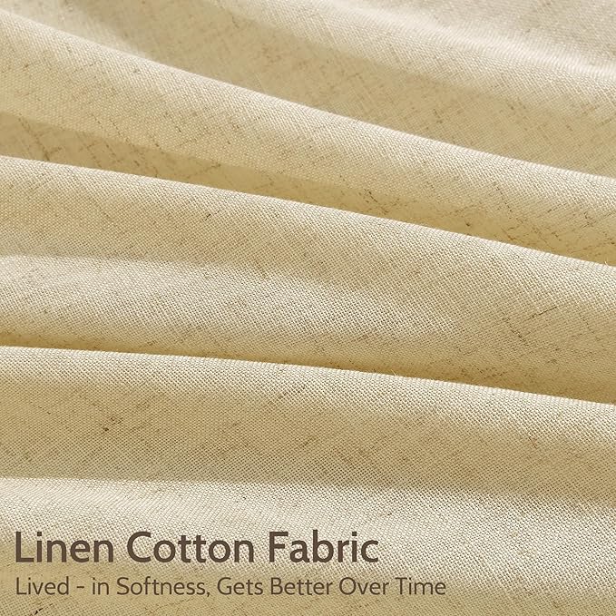 Nanspring Cream Yellow Linen Curtains 90 Inches Long for Living Room Light Filtering Modern Farmhouse Sheer Curtains Back Tab and Rod Pocket Curtain for Bedroom Office 52x90, 2 Panels