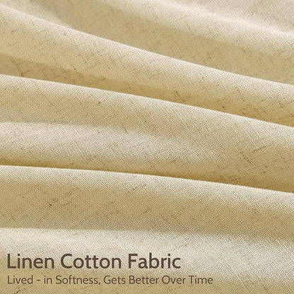Nanspring Cream Yellow Linen Curtains 90 Inches Long for Living Room Light Filtering Modern Farmhouse Sheer Curtains Back Tab and Rod Pocket Curtain for Bedroom Office 52x90, 2 Panels