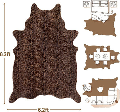 Faux Antelope Cheetah Print Rug, Leopard Rug 6.2x8.2 Faux Animal Print Skin Cheetah Area Rug for Bedroom Living Room Animal Fur Hide Rustic Dark Brown