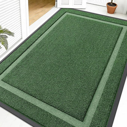 OLANLY Front Door Mat Indoor Outdoor Entrance, Waterproof All-Season, All-Weather Doormat, Sturdy Natural Rubber, Fade Resistant, Low Profile, Easy Clean Patio Porch Entryway Mat, 59x40, Green
