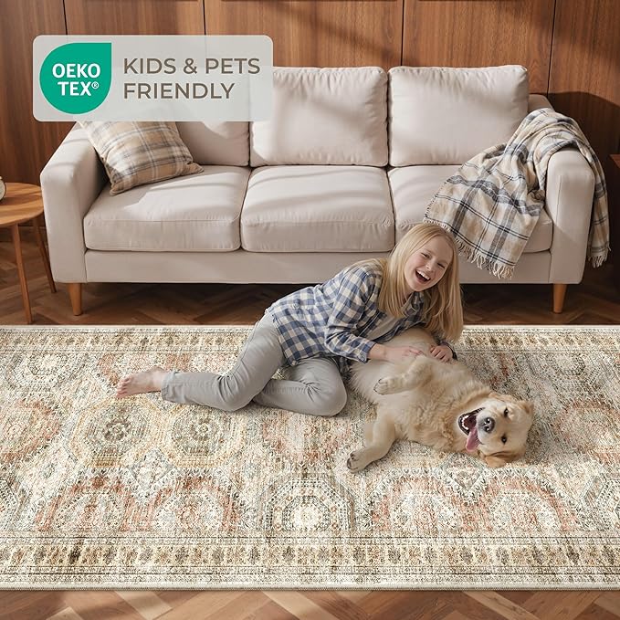 Washable Runner Rugs for Bedroom - 2x6 Runner Rug Non Slip, Ultra-Thin Entryway Runner, Soft Abstract Kitchen Runner for Hallway, Laundry, Bathroom, Indoor Door Mat(2'x6', Brown/Pink)