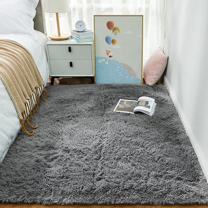 Ophanie Area Rugs for Bedroom Living Room, Grey Fluffy Fuzzy Shag Shaggy Soft Plush Carpet, 4x6 Indoor Floor Gray Rug for Kids Home Dorm Decor Aesthetic