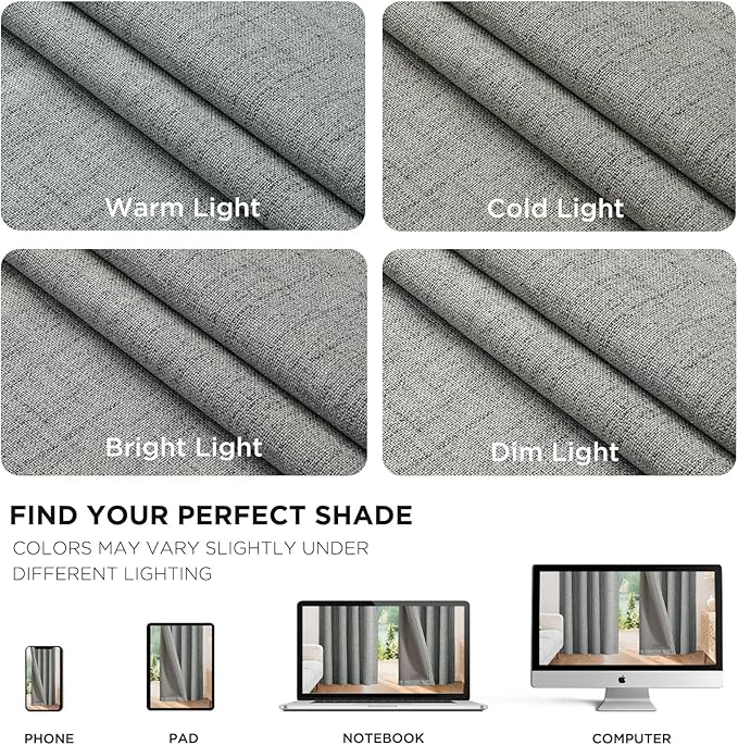Joydeco Blackout Curtains for Bedroom - 100% Light Blocking 2 Panels Light Grey Drapes 42"W x 108"L, Thermal Insulated Room Darkening Curtains, Linen Textured for Living Room, Rod Pocket & Back Tabs