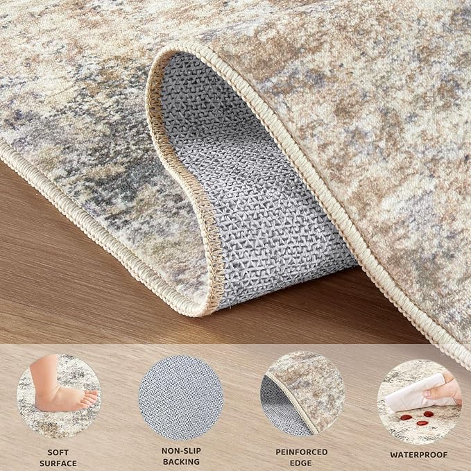 UERMEI 4x6 Area Rug Living Room Rugs - Washable Neutral Modern Abstract Soft Thin Rug Indoor Floor No Slip Rug Carpet for Bedroom Under Dining Table Home Office Decor - Golden Grey