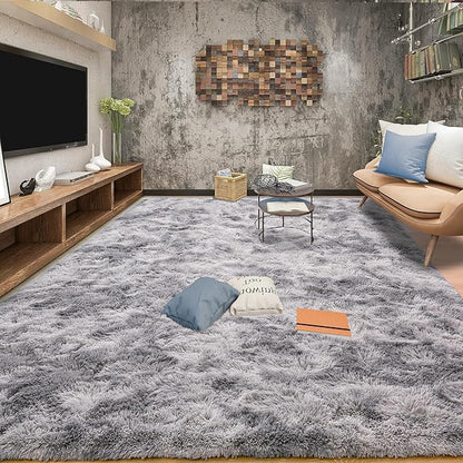 Tepook Soft Fluffy Rugs for Living Room, 5x8 Shaggy Area Rug for Bedroom, Modern Shag Rug Fuzzy Carpets for Kids, Plush Indoor Nursery Home Decor Rug with Non-Slip Bottom, Tie-dye Light Grey