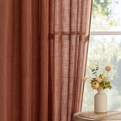 MYSKY HOME Curtains for Living Room 84 Inches Long Light Filtering Semi Sheer Curtains Bedroom Window Drapes Privacy Back Tab Farmhouse Rustic Boho Modern Country, Terracotta, 50" x 84", 2 Panels