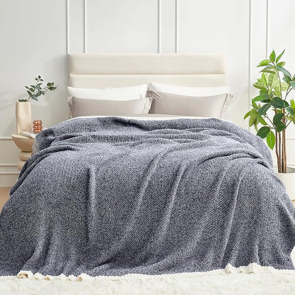 Snuggle Sac Oversized Navy Blanket, Twin XL Size for Bed | Reversible Super Soft & Cozy Knit Throw, Fuzzy Plush Fabric in Heather Navy, 66x90 inches