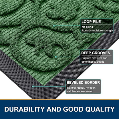 Smiry Welcome Door Mat Outside Entrance, Heavy Duty Trap Dirt and Moisture Easy Clean Low Profile Patio Porch Indoor Outdoor Front Doormat for Entry, 35x23 Inch, Green