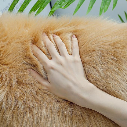 linmopm Faux Fur Rug Sheepskin Shag Fluffy Fuzzy Beige 5x7 ft Rugs for Bedroom Bedside Bed Floor Living Room Plush Rectangle High-Density Cushion Carpet Super Sofa Cover