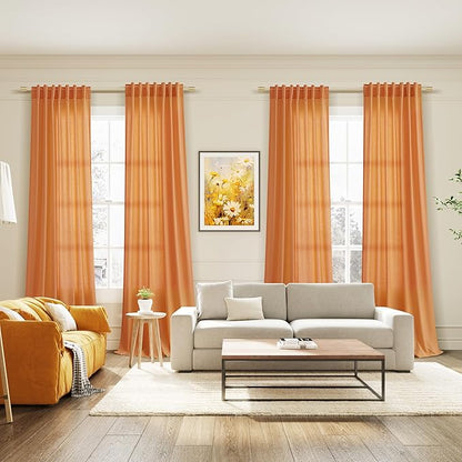 Nanspring Orange Linen Blend Drapes 84 Inch Length 2 Panels Set Back Tab Rod Pocket Light Filtering Privacy Semi Sheer Textured Curtains Neutral Farmhouse Decor Curtains for Living Room Bedroom 52x84