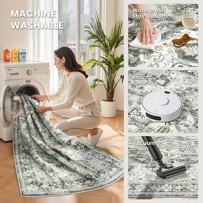 zesthome Area Rugs 6x9, Large Rugs for Living Room, Stain Resistant Washable Rug, Rugs for Bedroom with Non Slip Backing, Ultra-Thin Vintage 6x9 Area Rug