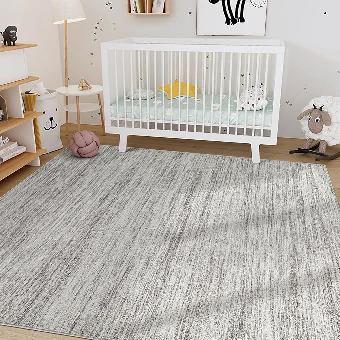 Nakagishi 10x14 Area Rugs Living Room: Washable Large Vintage Rug Neutral Non-Slip Soft Stain Resistant Indoor Carpet for Bedroom Nursery Dining Room Office Playroom - Grey-01