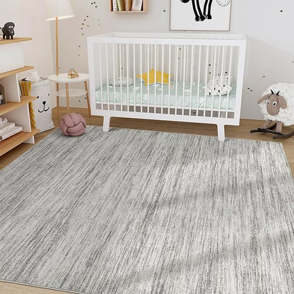 Nakagishi 5x8 Area Rugs Living Room: Washable Large Vintage Rug Neutral Non-Slip Soft Stain Resistant Indoor Carpet for Bedroom Nursery Dining Room Office Playroom - Grey-01