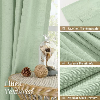 LAMIT Small Window Linen Curtains, 45 Inch Length Light Filtering Faux Linen Textured Neutral Decorative Rod Pocket Drapes for Bedroom, Light Green, 2 Panels Set, 42 X 45 Inch