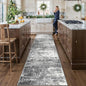 Washable 12ft Kitchen Area Rug: Abstract Entryway Rug Runner Soft Bedroom Besides Floor Mat Non-Slip Indoor Carpet for Bathroom Living Room Stain Resistant Runner for Family(2'6x12,Black/Grey)