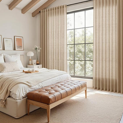 Nanspring Sand Beige Curtains 102 Inches Long for Living Room Bedroom Linen Light Filtering Simple Modern Curtains Back Tab Privacy Semi Sheer Curtain for Dinner Room Office 52x102, 2 Panels