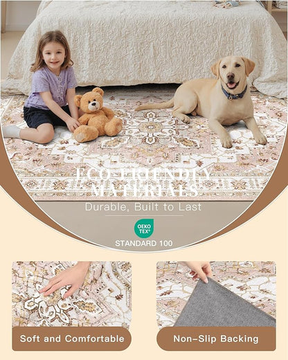 Madane Hallway Runner Rug 2x12, Extra Long Washable Runner Rugs with Rubber Backing, Non Slip Carpet Runner, Vintage Medallion Rug Runners for Kitchen Laundry Room Entryway (Pink, 2'x12')