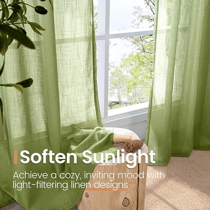 BGment Olive Green Linen Curtains 36 Inch Length for Short Kitchen Window - Rod Pocket Small Drapes Sheer Light Filtering for Cafe Bedroom Decor Lightweight Natural Rustic, 2 Panels Set, 42 X 36 Inch