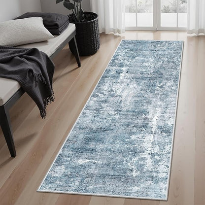 Runner Rug 2'x6' Abstract Washable Non-Slip Runner Rugs for Kitchen Bathroom Laundry Room Blue Vintage Floor Carpet Runners for Hallway Entryway