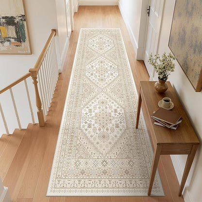 zesthome Washable Runner Rug 2.5x8 - Stain Resistant Entryway Rug,Ultra-Thin Kitchen Rugs, Anti Slip Backing Runner Rugs for Entrance Laundry Room Indoor Hallway (Cream/Beige,2.5'x8')