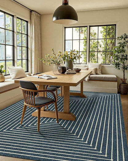 Latte&Fog 5x7 Area Rugs for Living Room Bedroom, Blue Modern Abstract Washable Rug, Boho Non Slip Low Pile Carpet for Indoor Dining Room, Dorm, Classroom, College Dorm, Farmhouse and Kids Room - Blue