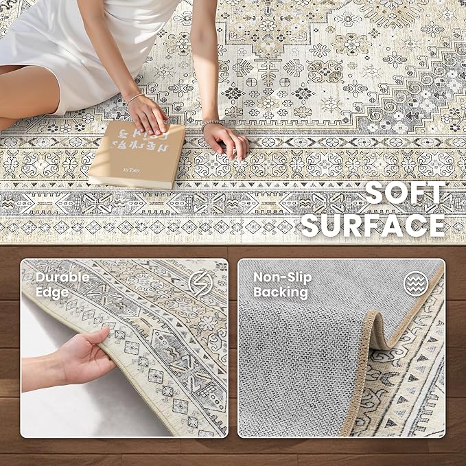 zesthome 10x14 Area Rugs,Stain Resistant Washable Rug,Ultra-Thin Rugs for Living Room,Bedroom,Non-Slip Backing Home Decor Large Area Rug (Beige,10'x14')