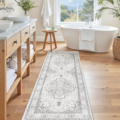Madane Hallway Runner Rug - 2x5 Rug Runner Washable Runner Rugs Non-Slip Low-Pile Kitchen Runner Rug Laundry Room Rug Throw Carpet for Entrance Bedroom Living Room (2'x5', Grey)