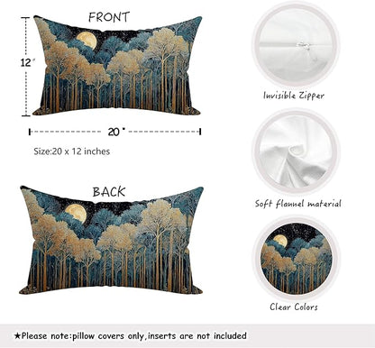 Rustic William Morris Inspired Forest Green Moon Decor Pillow Covers 12x20 Set of 2,Vintage Night Moon Botanical Nature Landscape Decorative Throw Pillow Covers for Home Bedroom Living Room