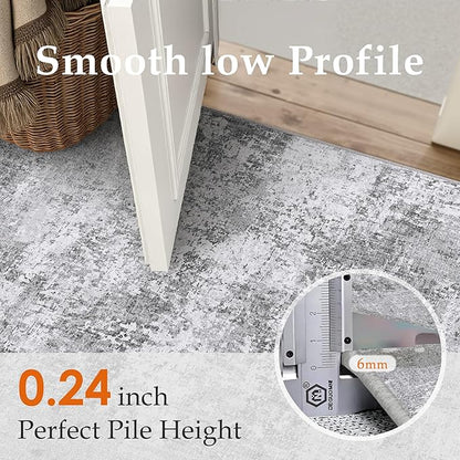 PureCozy 8x10 Grey Area Rug Washable Modern Abstract Living Room Carpet Non Slip Neutral Low Pile Soft Contemporary Gray Bedroom Large Rug Indoor Office Dining Room Playroom