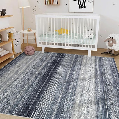 Nakagishi 10x14 Area Rugs Living Room: Washable Boho Large Neutral Modern Soft Stain Resistant Farmhouse Indoor Rug Non-Slip Accent Carpet for Bedroom Nursery Kids Playroom Office Dining Room- Blue