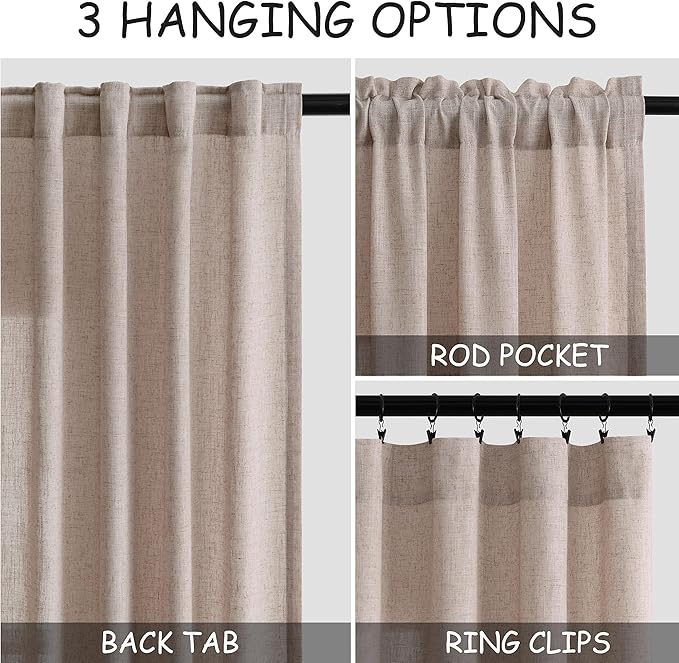 Oatmeal Linen Curtains 84 Inches Long for Bedroom Back Tab Light Filtering Privacy Semi Sheer Curtains Modern Farmhouse Decor Oatmeal Cotton Textured Curtain for Living Room 2 Panels Set 52x84