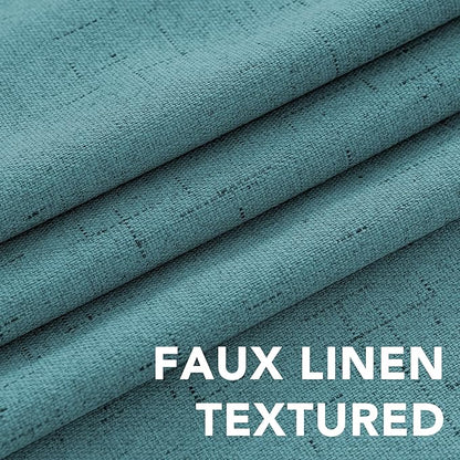 H.VERSAILTEX Linen Blackout Curtains Durable Thick Textured Linen Look 100% Blackout Patio Door Curtain Anti Rust Grommet Extra Wide Sliding Door Curtain Panel, W100 x L108 inch - Teal