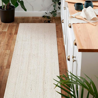 Hausattire Hand Woven Jute Braided Rug, 2'x6' – Off White, Reversible Boho Entry Area Rugs for Kitchen, Living Room I Farmhouse Indoor Outdoor Decorative Floor Rug, 24x72 Inches