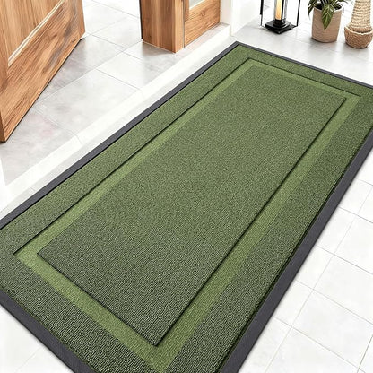 OLANLY Front Door Mat Indoor Outdoor Entrance, Waterproof All-Season, All-Weather Doormat, Sturdy Natural Rubber, Low Profile, Easy Clean Patio Porch Entryway Mat, 47x23, Classic Green