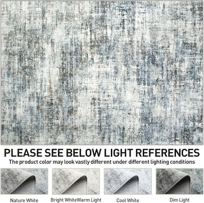 8x10 Area Rugs Washable Rug: Large Modern Abstract Living Room Rug Soft Anti-Skid Thin Carpet Indoor Floor Non-Shedding Carpets for Bedroom Dining Room Farmhouse Nursery Home Office Blue Multi