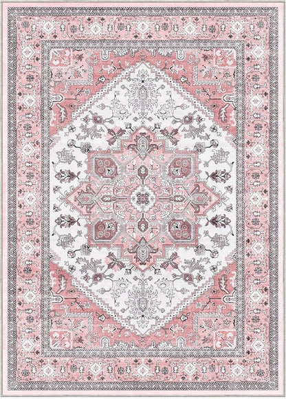 OPPODREAM Soft Area Rugs 3x5, Washable Rugs with Non Slip Backing, Low-Pile Throw 3x5 Carpet, Faux Cashmere 3 x 5 Carpet, Pink & Cream