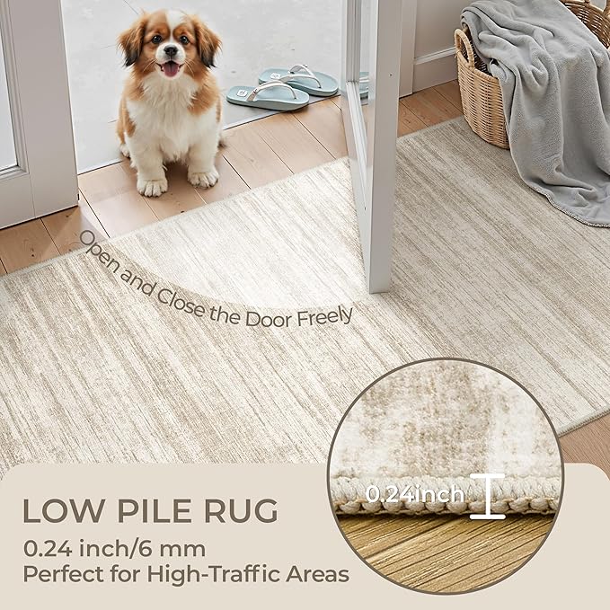 2x8 Runner Rug, Washable Runners for Hallways wirh Rubber Backing, Stain Resistant Kitchen Rug, Soft Thin Carpet Runner for Entrance, Bedroom, Living Room Indoor(2'x8', Brown/Beige)