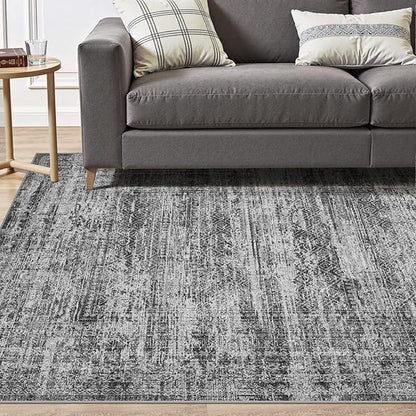 UERMEI 8x10 Area Rug Living Room Rugs - Washable Neutral Modern Abstract Soft Thin Rug Indoor Floor No Slip Rug Carpet for Bedroom Under Dining Table Home Office Decor - Dark Gray