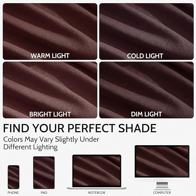 Nanspring Reddish Brown Linen Blend Light Filtering Back Tab Curtains 96 Inches Long, Semi Sheer Privacy Drapes for Living Room & Bedroom, 52x96 inch, 2 Panels