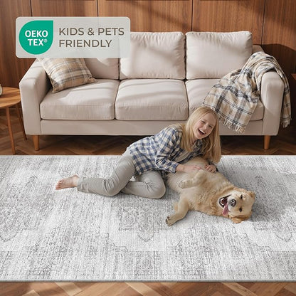 2x8 Runner Rug, Washable Runners for Hallways wirh Rubber Backing, Stain Resistant Kitchen Rug, Soft Thin Carpet Runner for Entrance, Bedroom, Living Room Indoor(2'x8', Light Grey/White)