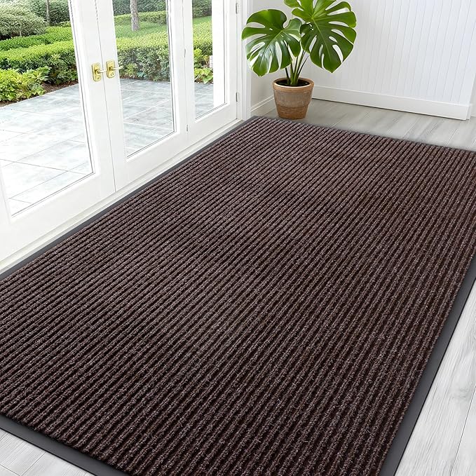 OLANLY Front Door Mat Indoor Outdoor Entrance, Waterproof Heavy Duty Doormat, Fade Resistant, Low Profile, Easy Clean Patio Porch Welcome Floor Mats for Entry, 59x34, Tan